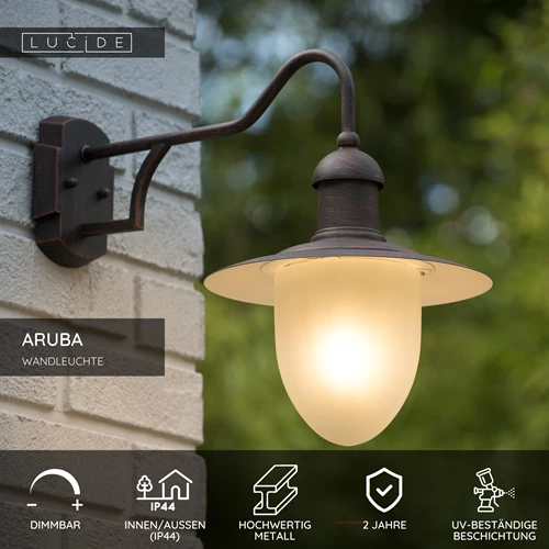 Lucide ARUBA - Wandleuchte Innen/Außen - Ø 25 cm - 1xE27 - IP44 - Rostfarbe - USP